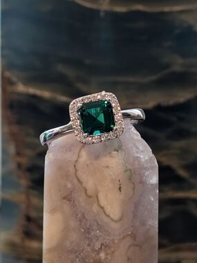 Emerald Halo Solitaire Ring